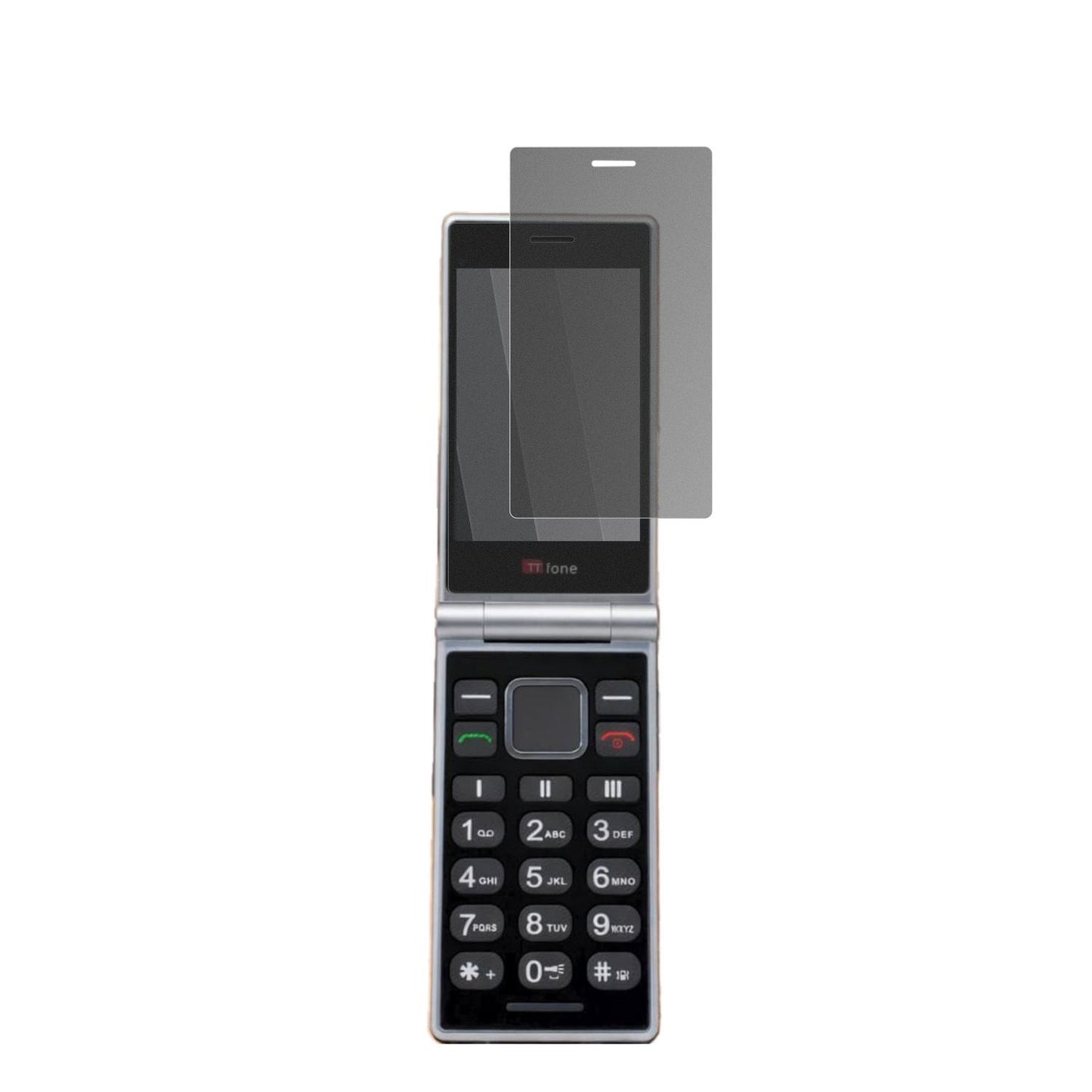 TTfoneTT990 4G mit aufgebrachtem dipos Displayschutz, der seitliche Einblicke blockiert