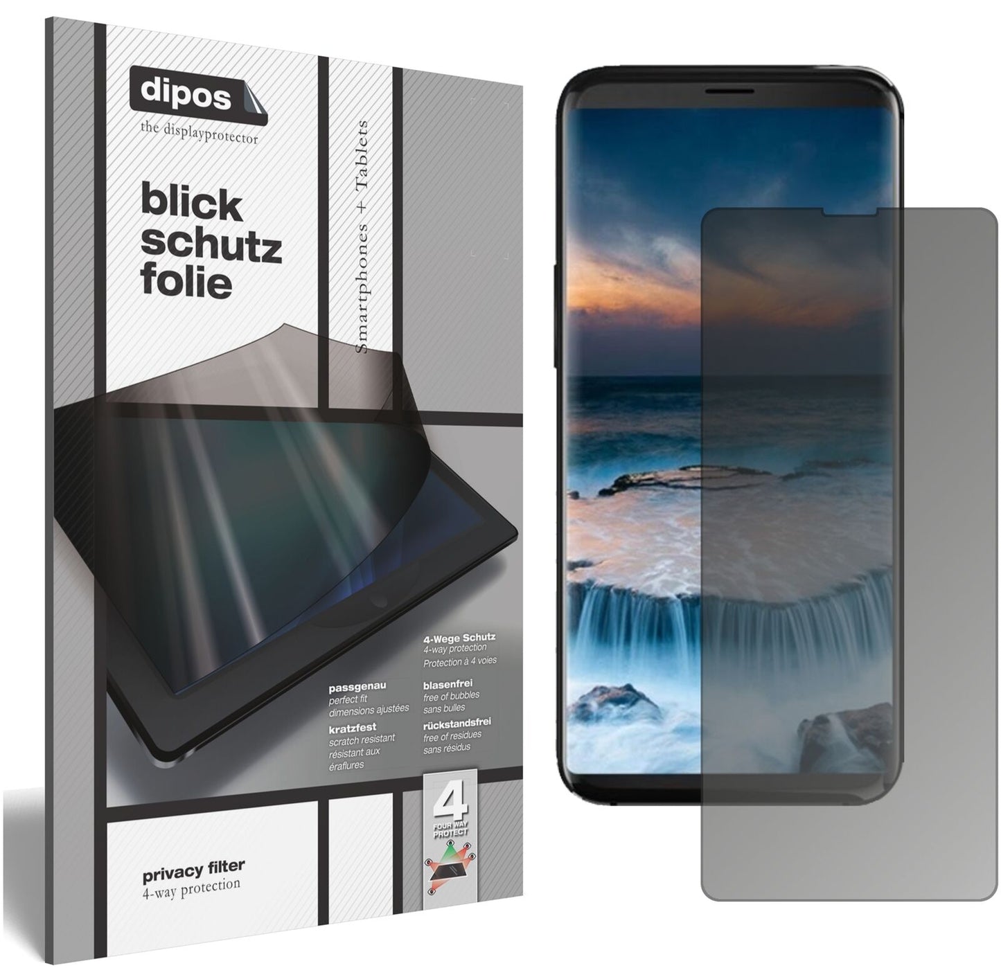 Uhansi8 Pro mit aufgebrachtem dipos Displayschutz, der seitliche Einblicke blockiert