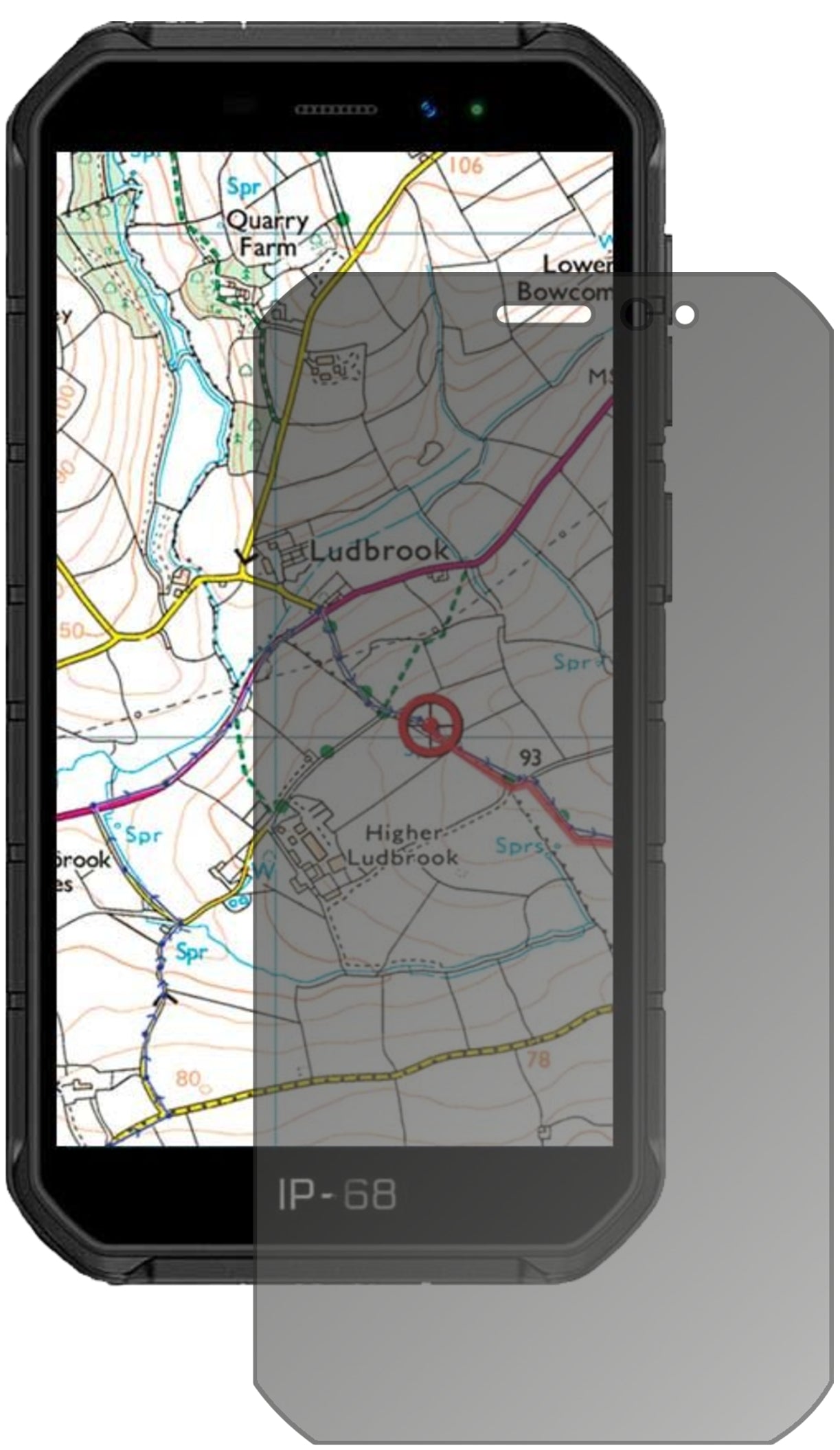 UlefoneArmor X7 Pro mit aufgebrachtem dipos Displayschutz, der seitliche Einblicke blockiert