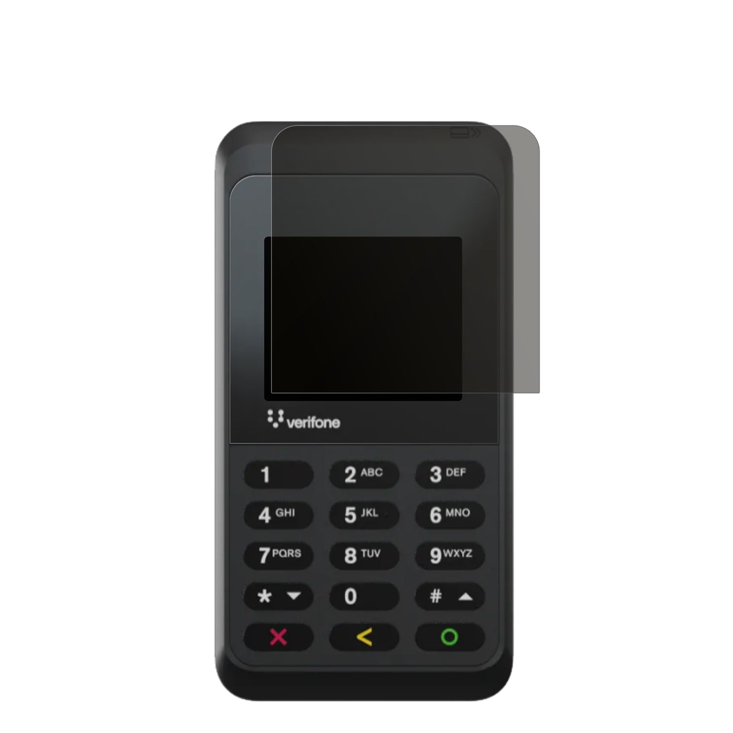 Verifonee235 mit aufgebrachtem dipos Displayschutz, der seitliche Einblicke blockiert