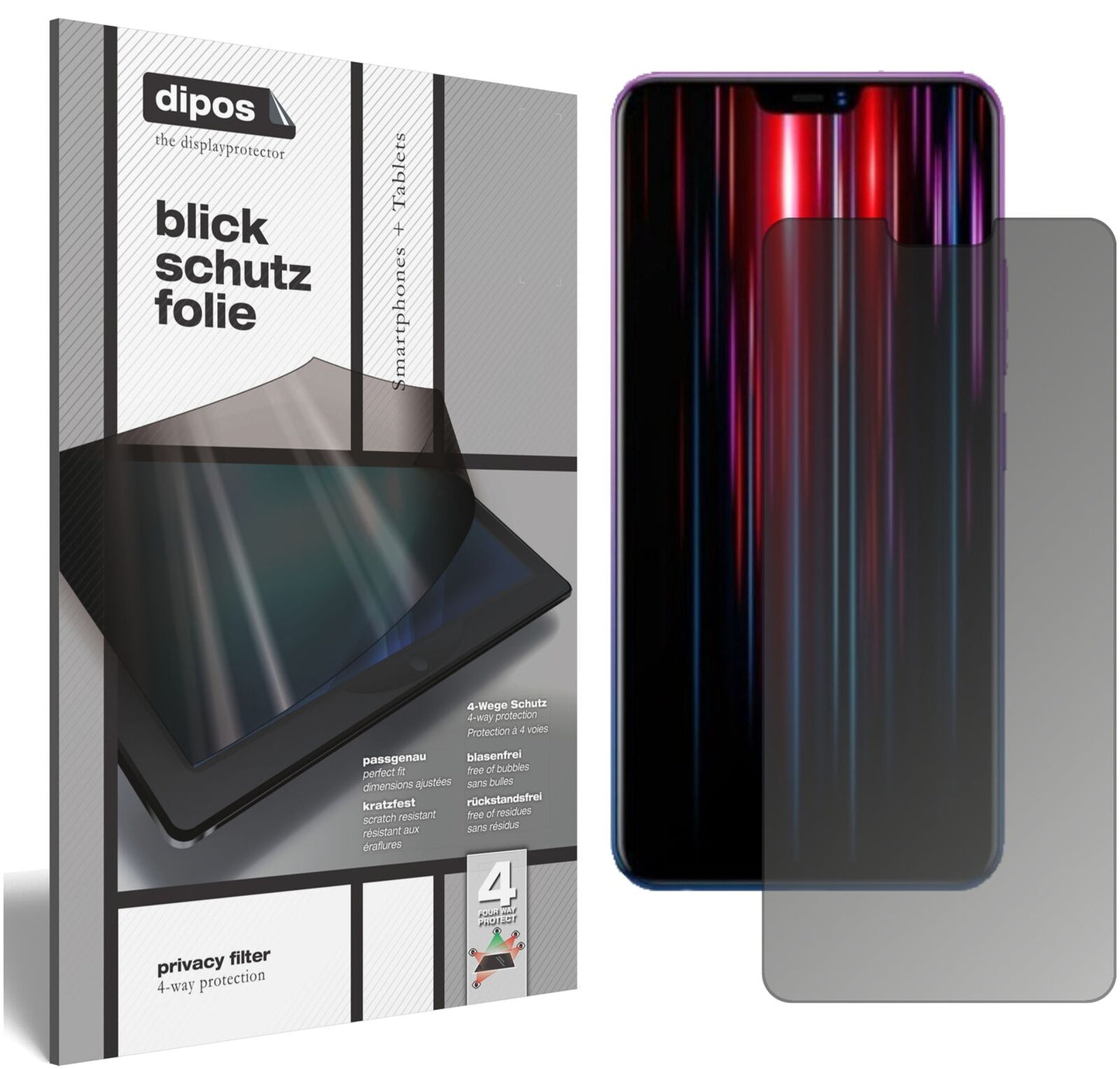 VivoZ1 Lite mit aufgebrachtem dipos Displayschutz, der seitliche Einblicke blockiert