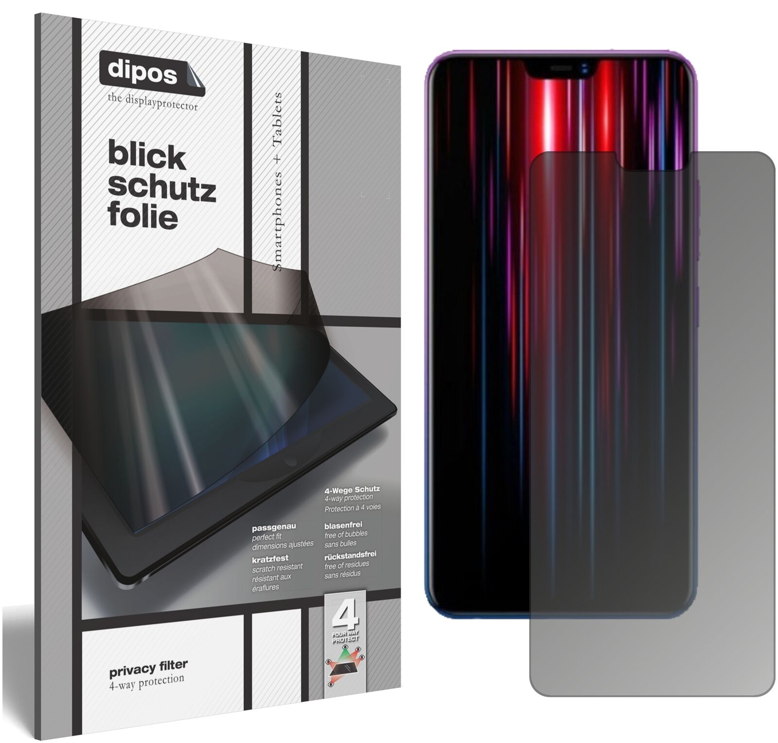 VivoZ1 Lite mit aufgebrachtem dipos Displayschutz, der seitliche Einblicke blockiert