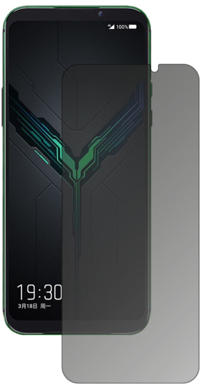 XiaomiBlack Shark 2 mit aufgebrachtem dipos Displayschutz, der seitliche Einblicke blockiert