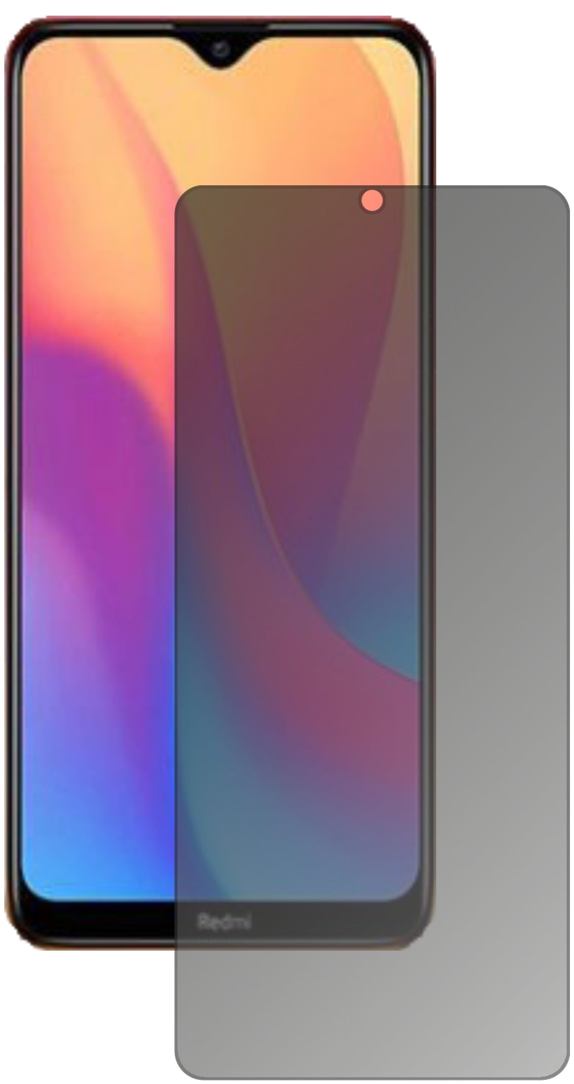 XiaomiRedmi 9C mit aufgebrachtem dipos Displayschutz, der seitliche Einblicke blockiert