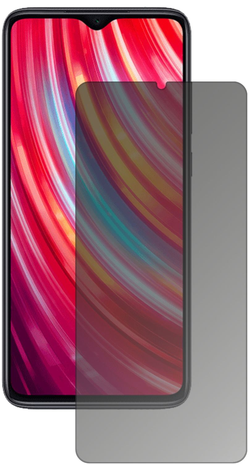 XiaomiRedmi Note 8 mit aufgebrachtem dipos Displayschutz, der seitliche Einblicke blockiert