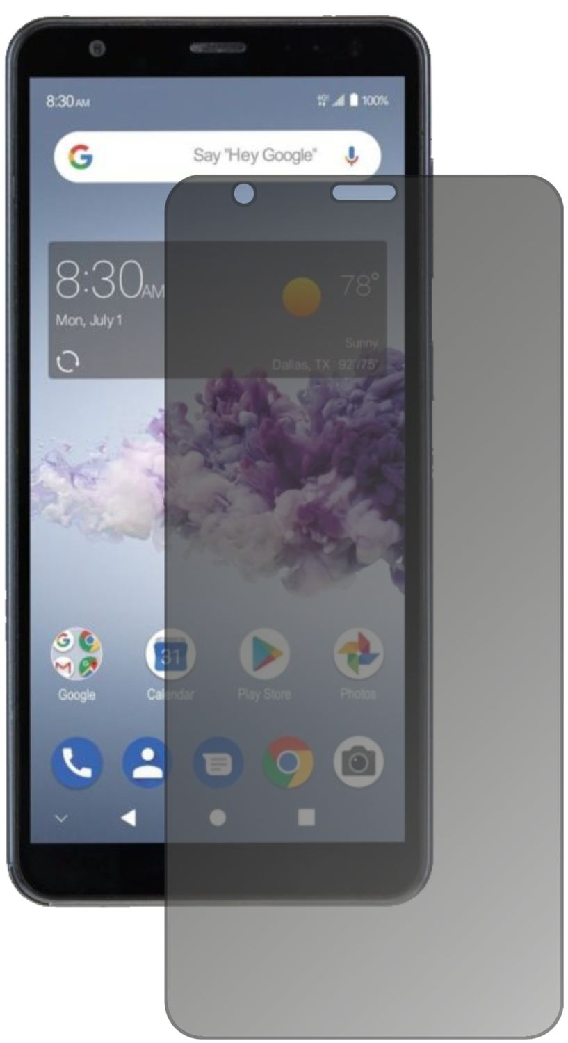 ZTEBlade A3 Prime mit aufgebrachtem dipos Displayschutz, der seitliche Einblicke blockiert