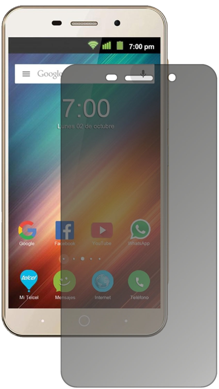 ZTEBlade A602 mit aufgebrachtem dipos Displayschutz, der seitliche Einblicke blockiert