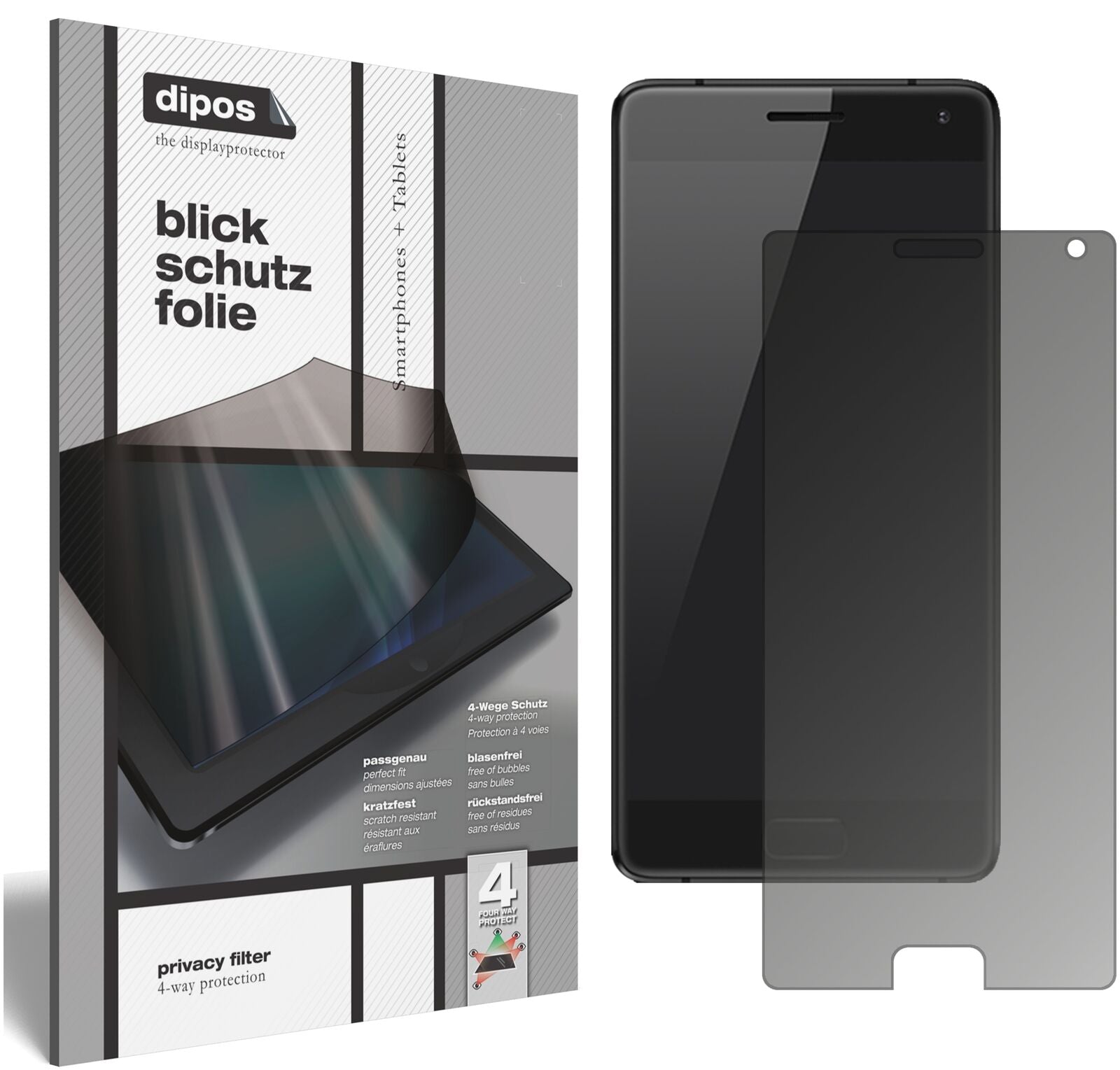 Blickschutzfolie von dipos passend für ZUK Z2 Pro, präziser Zuschnitt und blasenfrei montiert