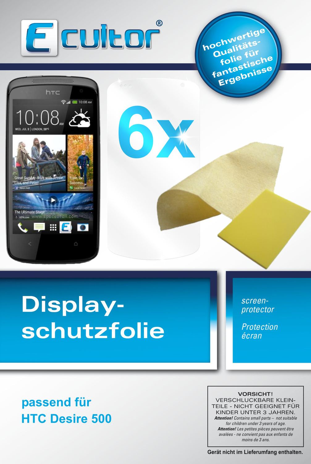 6x Schutzfolie klar für Desire 500 HTC Display-Schutzfolie