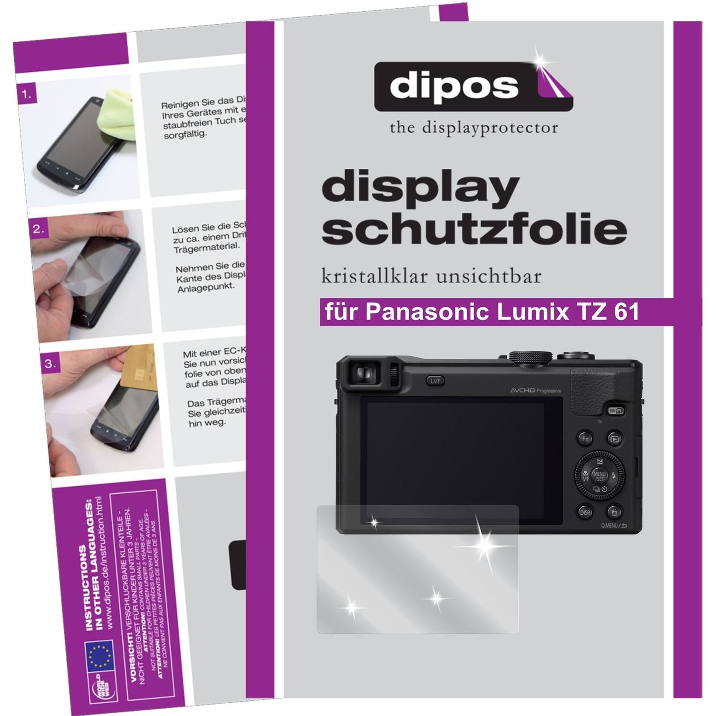 6x Schutzfolie klar für Lumix TZ61 Panasonic Display-Schutzfolie