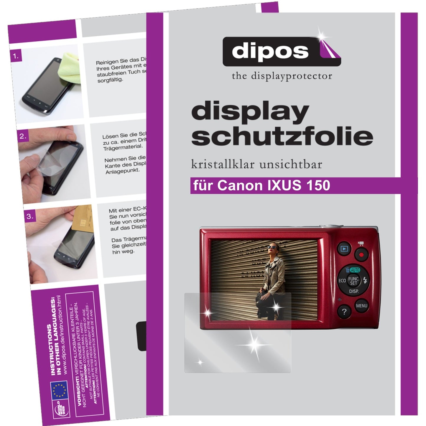 6x Schutzfolie klar für IXUS 150 Canon Display-Schutzfolie