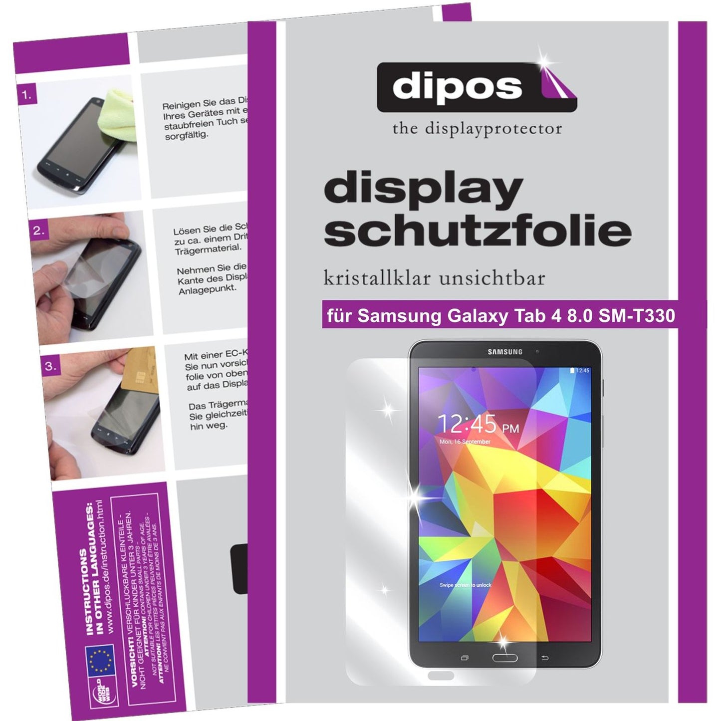 Klare Displayschutzfolie von dipos passend für Galaxy Tab 4 8.0 Samsung, präziser Zuschnitt und blasenfrei montiert