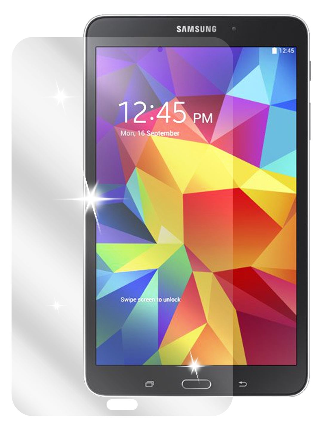 Galaxy Tab 4 8.0Samsung mit aufgebrachter dipos Displayschutzfolie, glasklare Darstellung ohne Einschränkungen