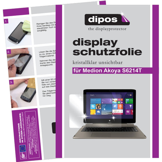Klare Displayschutzfolie von dipos passend für Akoya S6214T MD99380 Medion, präziser Zuschnitt und blasenfrei montiert