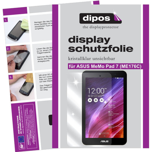 Klare Displayschutzfolie von dipos passend für MeMo Pad 7 (ME176C) ASUS, präziser Zuschnitt und blasenfrei montiert
