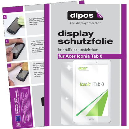 Klare Displayschutzfolie von dipos passend für Iconia Tab 8 Acer, präziser Zuschnitt und blasenfrei montiert