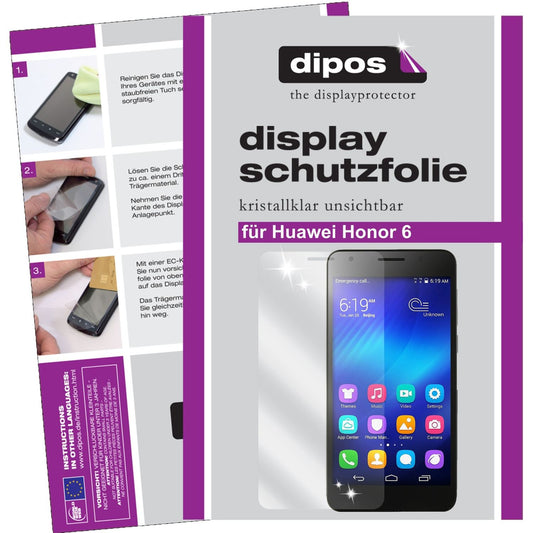 Klare Displayschutzfolie von dipos passend für Honor 6 Huawei, präziser Zuschnitt und blasenfrei montiert