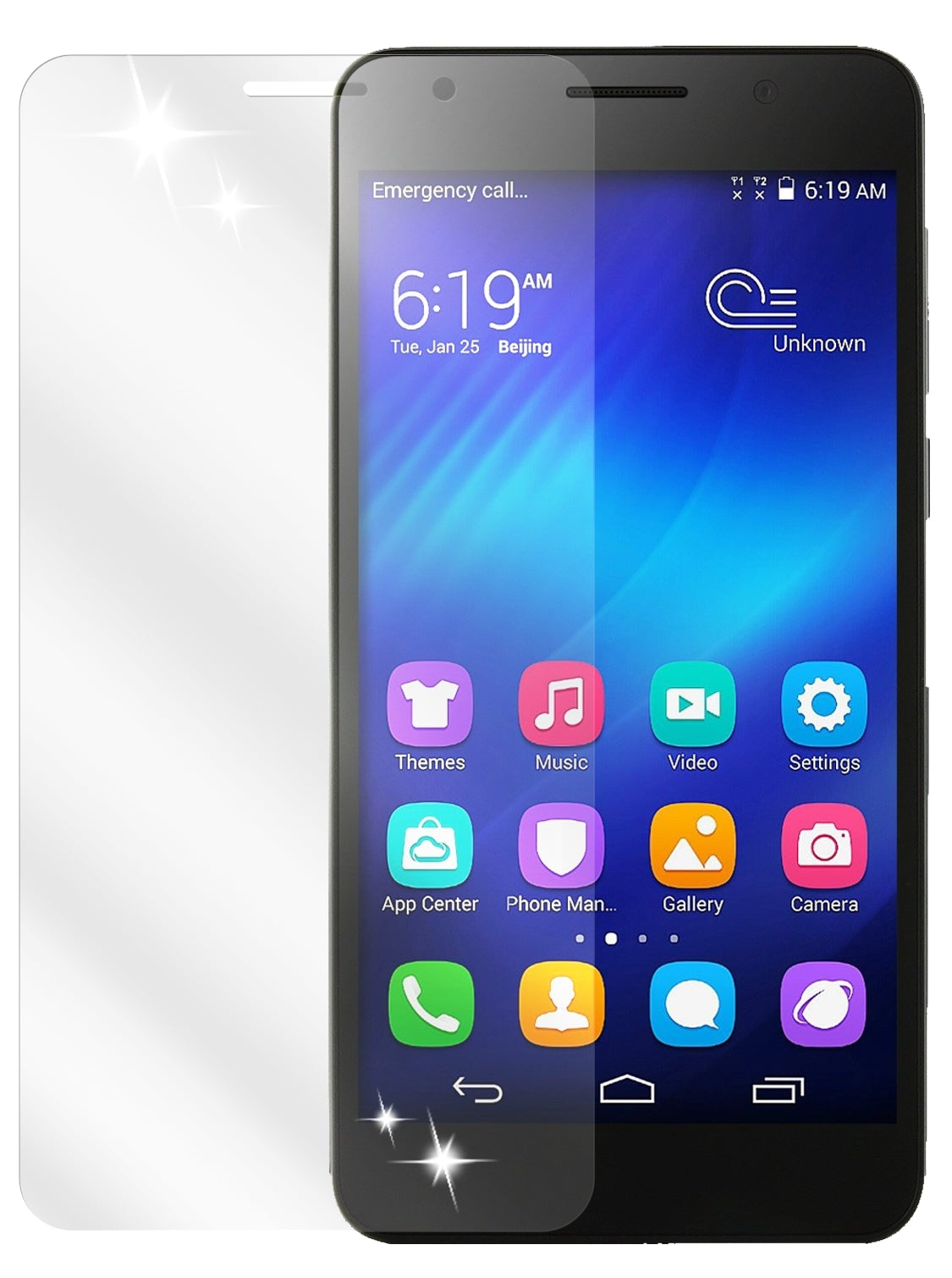 Honor 6Huawei mit aufgebrachter dipos Displayschutzfolie, glasklare Darstellung ohne Einschränkungen