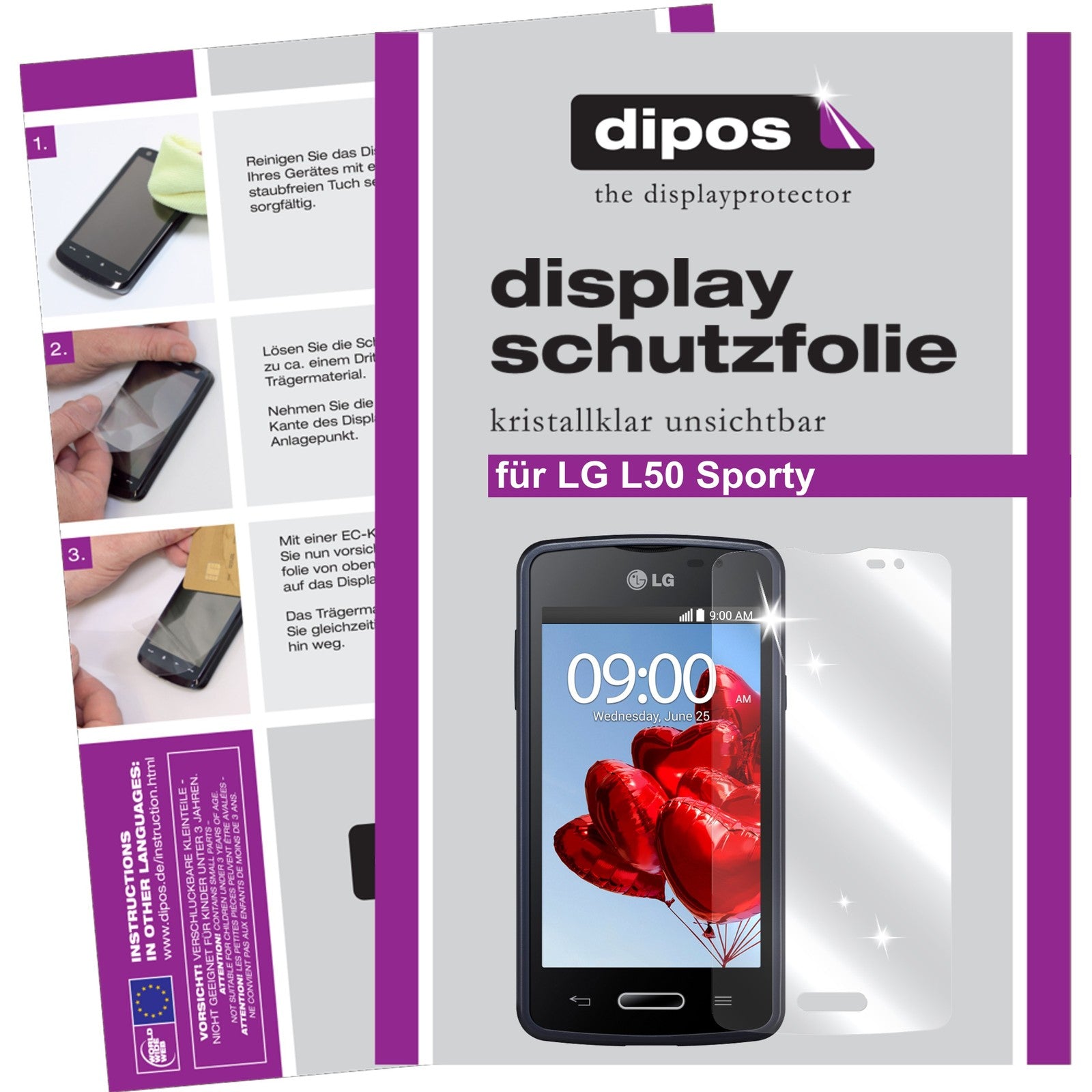 Klare Displayschutzfolie von dipos passend für L50 Sporty LG, präziser Zuschnitt und blasenfrei montiert