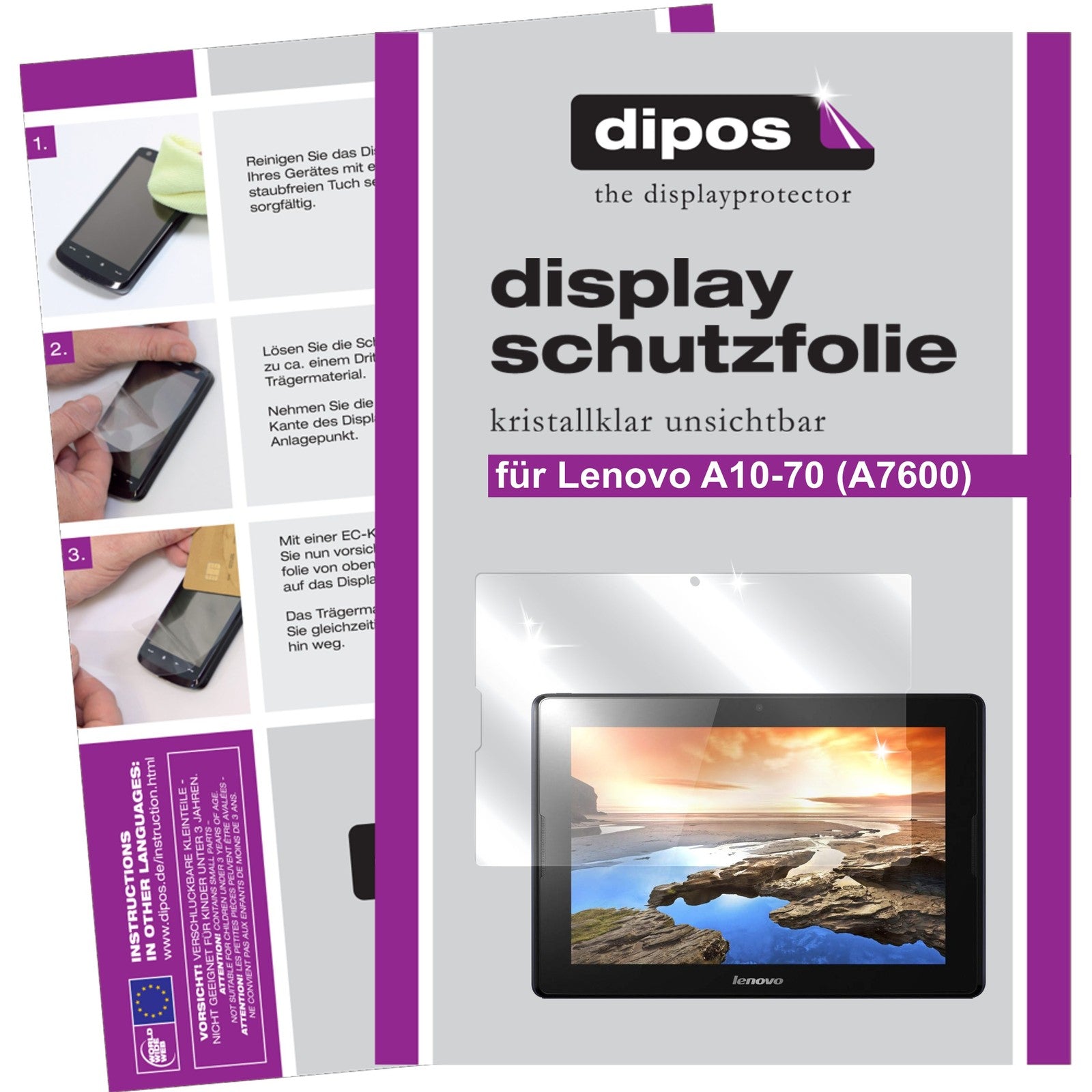 Klare Displayschutzfolie von dipos passend für A10-70 Lenovo, präziser Zuschnitt und blasenfrei montiert