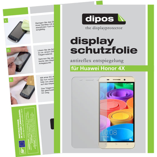 Matte Displayschutzfolie von dipos passend für Honor 4X Huawei, präziser Zuschnitt und blasenfrei montiert