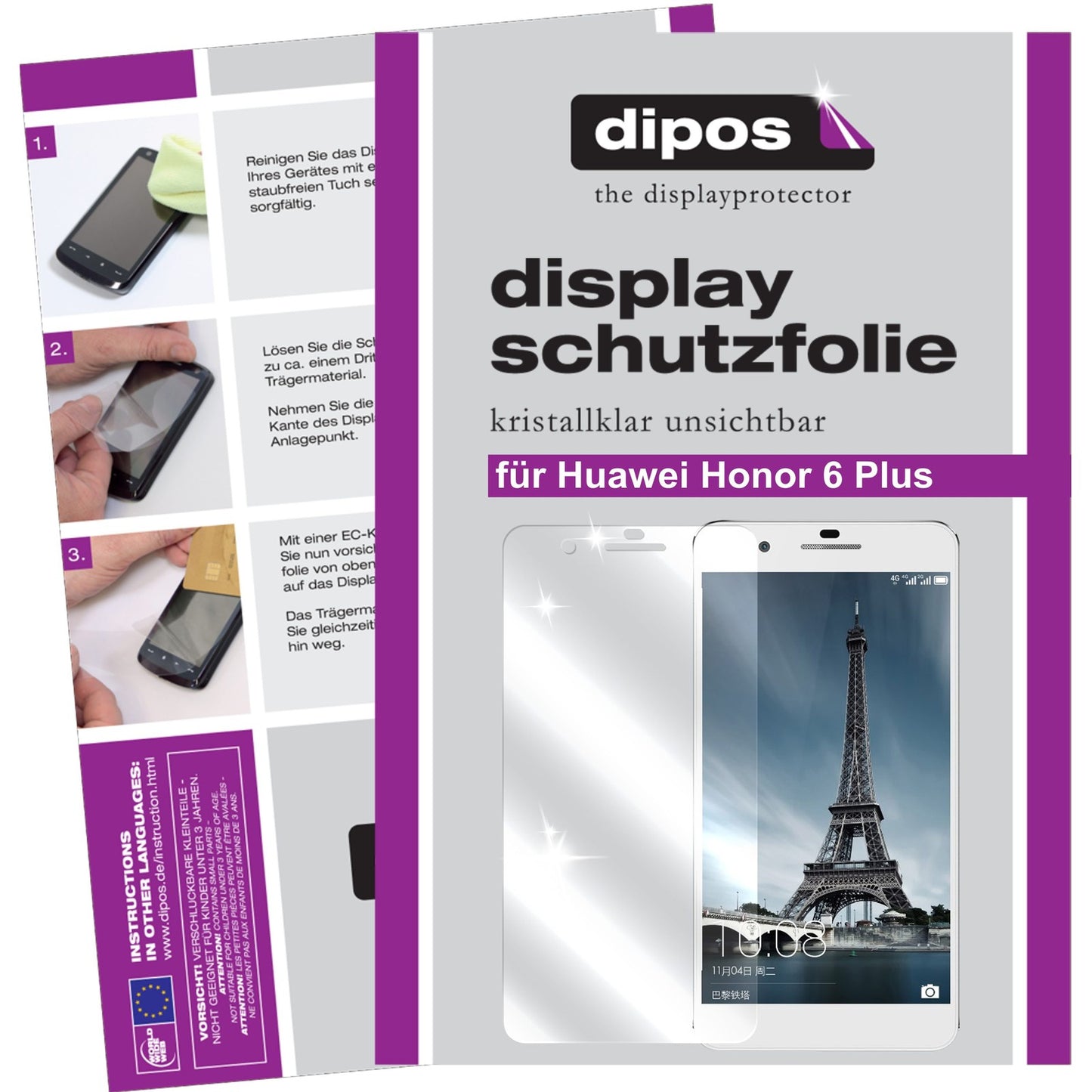 6x Schutzfolie klar für Honor 6 Plus Huawei Display-Schutzfolie