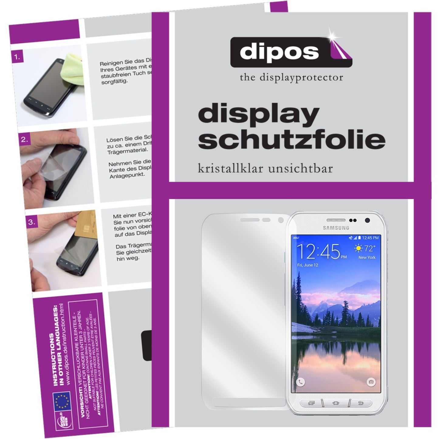 Klare Displayschutzfolie von dipos passend für Galaxy S6 Active Samsung, präziser Zuschnitt und blasenfrei montiert