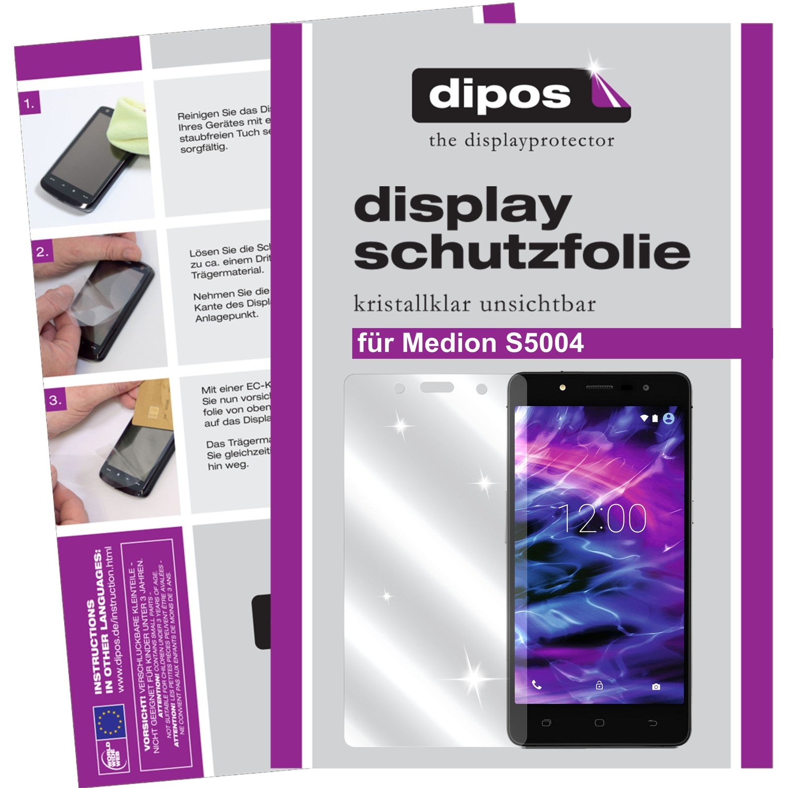 Klare Displayschutzfolie von dipos passend für Medion S5004, präziser Zuschnitt und blasenfrei montiert