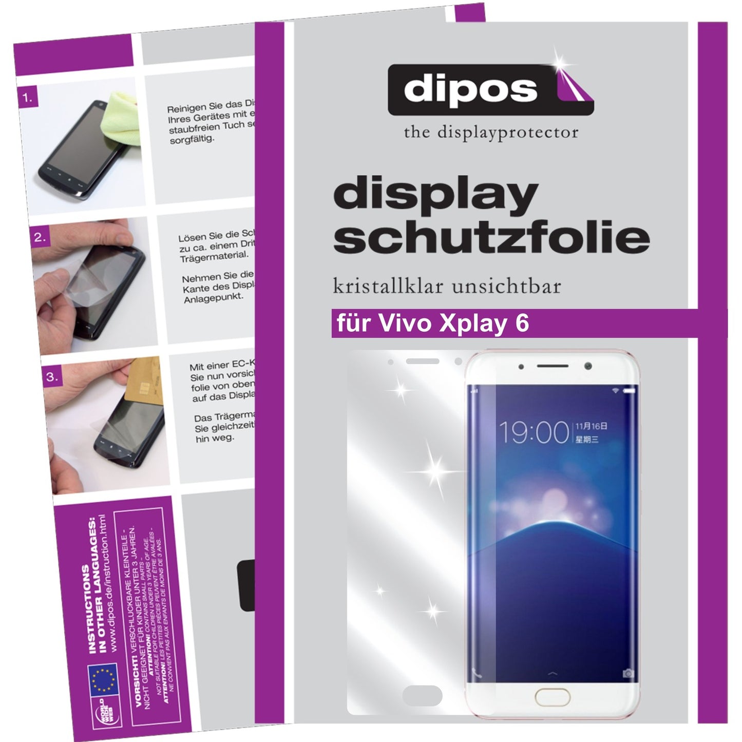 Klare Displayschutzfolie von dipos passend für Vivo Xplay 6, präziser Zuschnitt und blasenfrei montiert