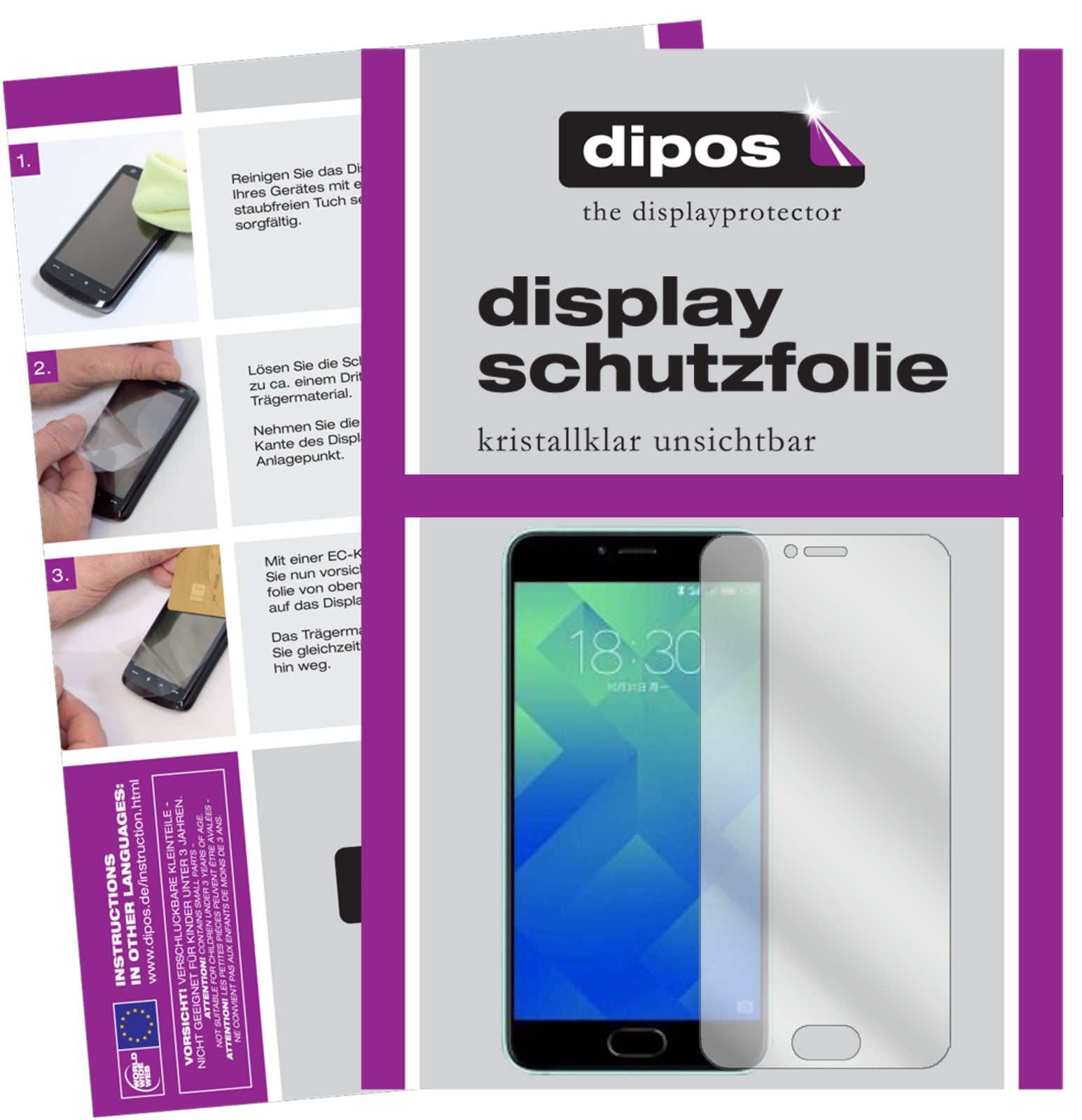 Klare Displayschutzfolie von dipos passend für Meizu M5 Note, präziser Zuschnitt und blasenfrei montiert