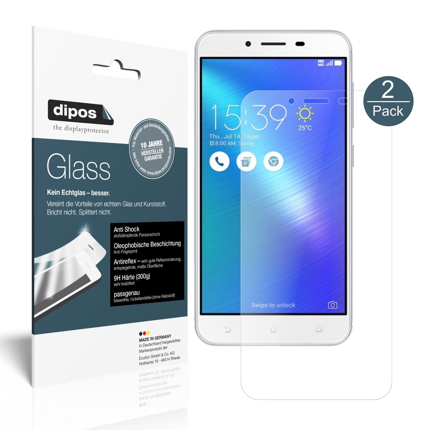 2x 9H Schutzfolie matt für Asus ZenFone 3 Max ZC553KL (2017) Panzerfolie