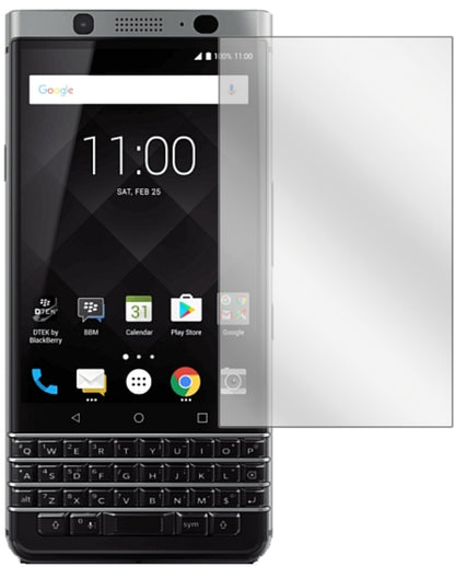 BlackberryKeyOne mit aufgebrachter dipos Displayschutzfolie, glasklare Darstellung ohne Einschränkungen