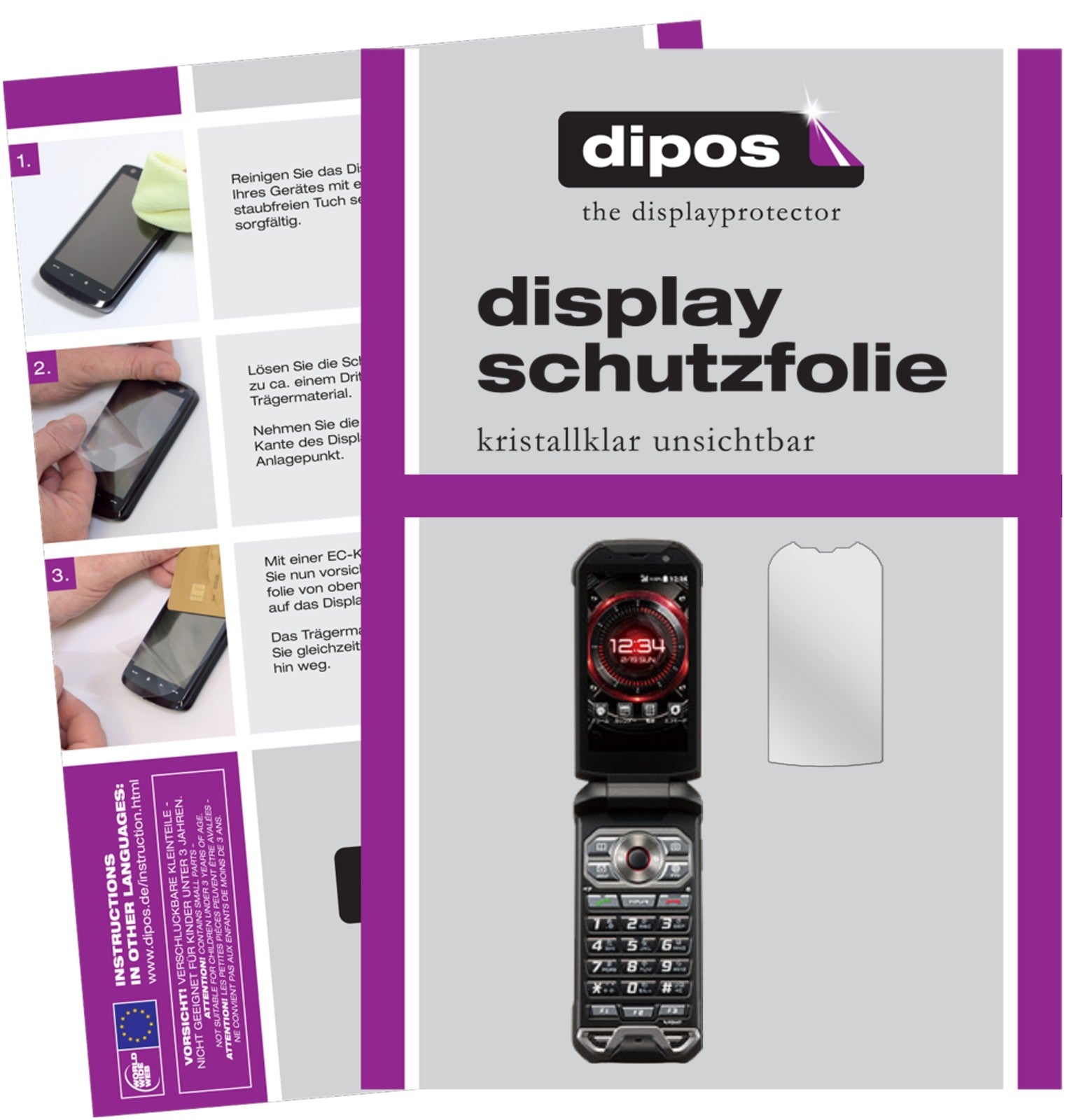 Klare Displayschutzfolie von dipos passend für Kyocera Torque X01, präziser Zuschnitt und blasenfrei montiert