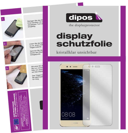 Klare Displayschutzfolie von dipos passend für Huawei P10 Lite, präziser Zuschnitt und blasenfrei montiert