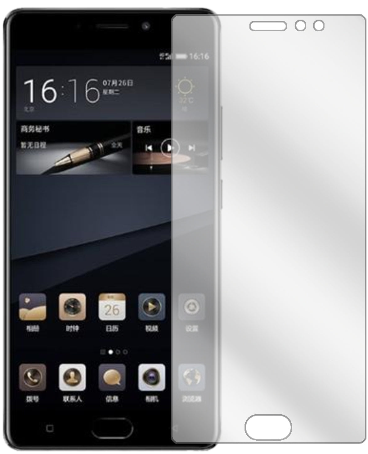 GioneeM6S Plus mit aufgebrachter dipos Displayschutzfolie, glasklare Darstellung ohne Einschränkungen