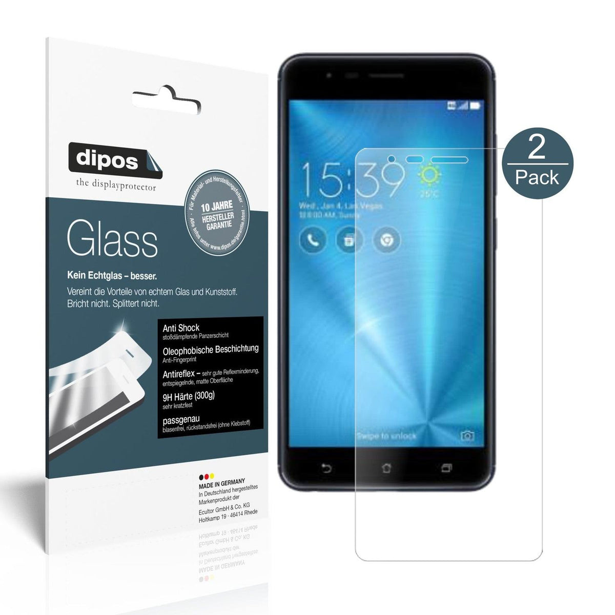 2x 9H Schutzfolie matt für Asus ZenFone Zoom S Panzerfolie