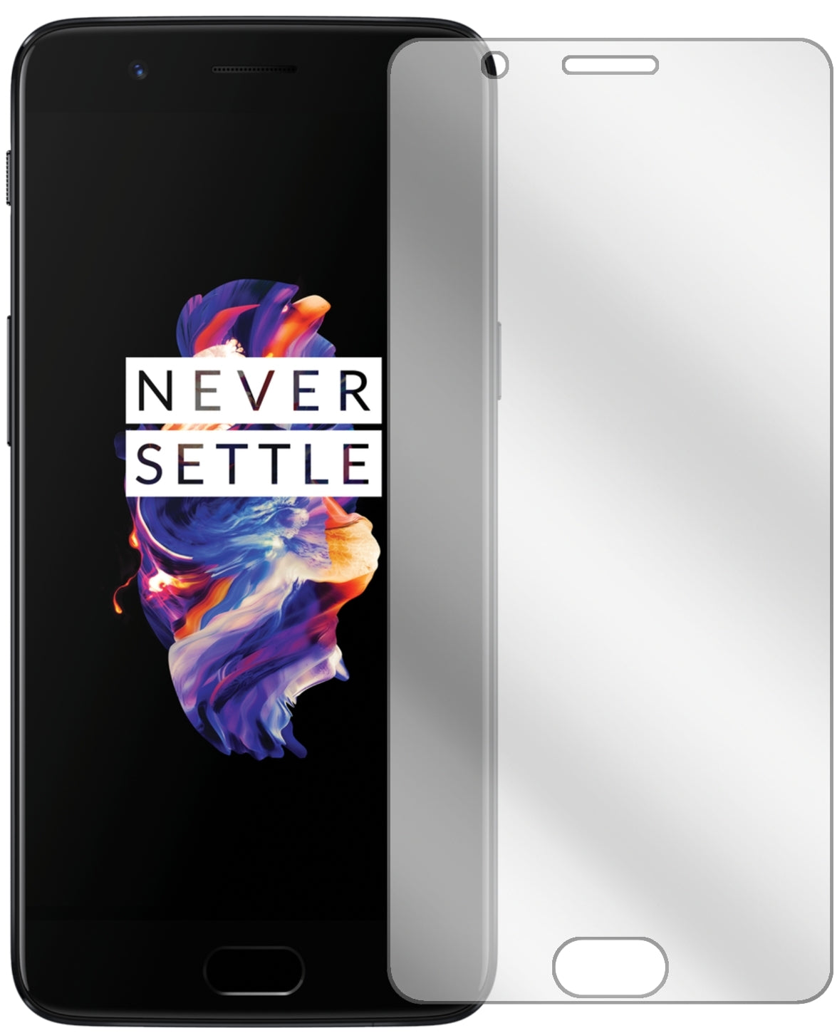 OnePlus5 mit aufgebrachter dipos Displayschutzfolie, glasklare Darstellung ohne Einschränkungen
