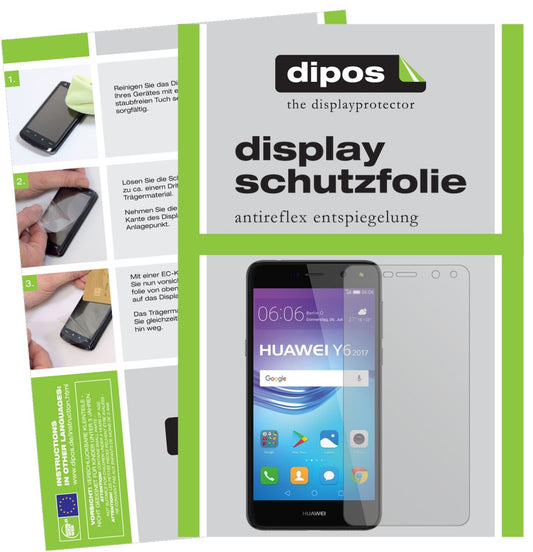 Matte Displayschutzfolie von dipos passend für Huawei Y6 (2017), präziser Zuschnitt und blasenfrei montiert