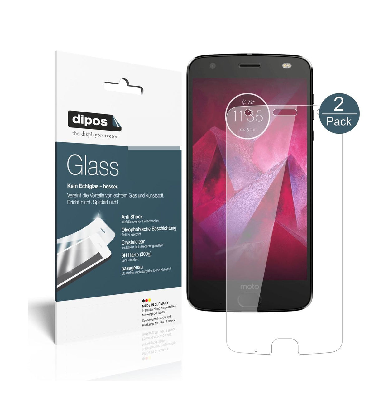 2x 9H Schutzfolie für Lenovo Moto Z2 Play Panzerfolie
