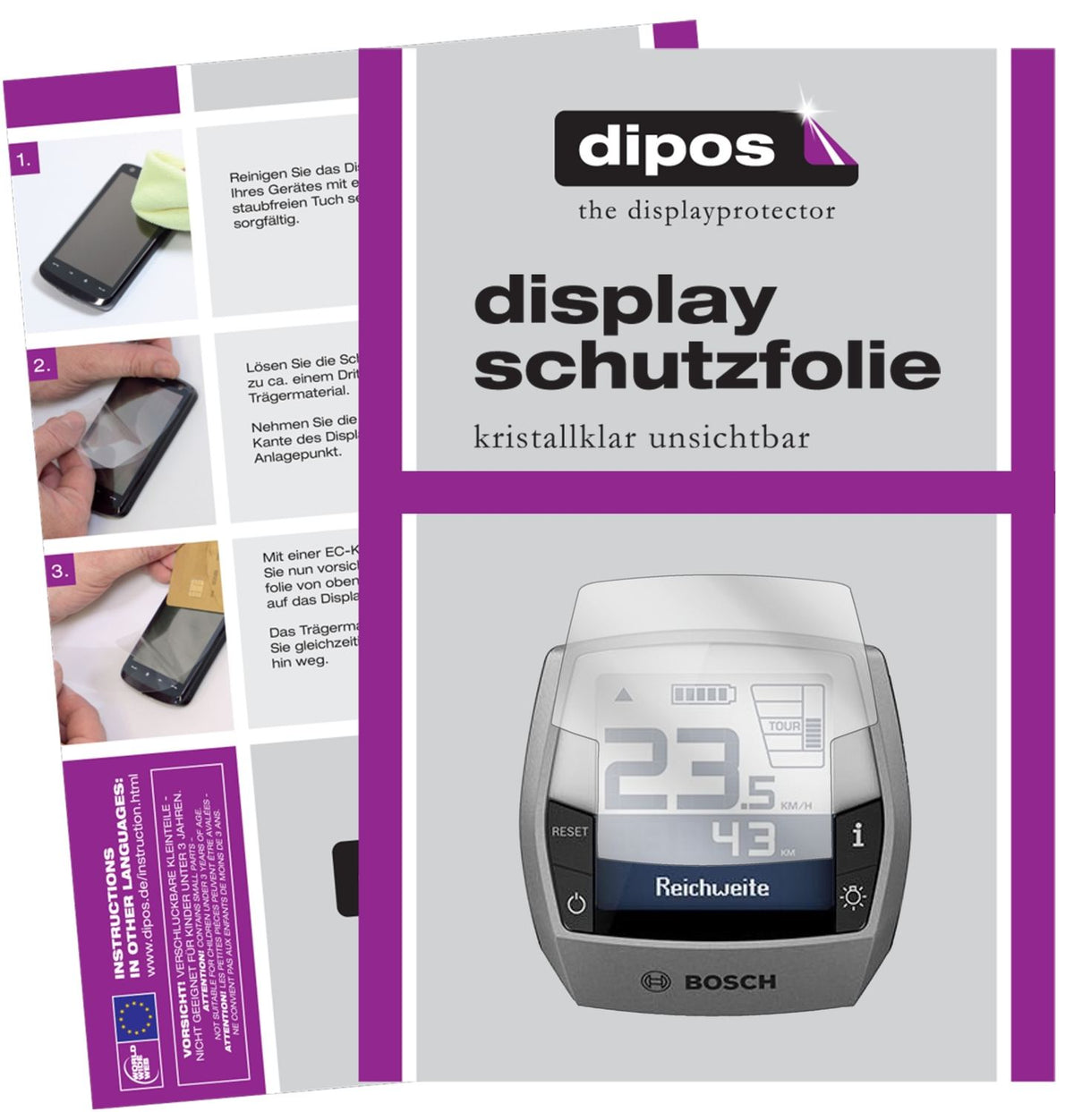 3x Schutzfolie klar für Bosch Intuvia Active Line Display-Schutzfolie