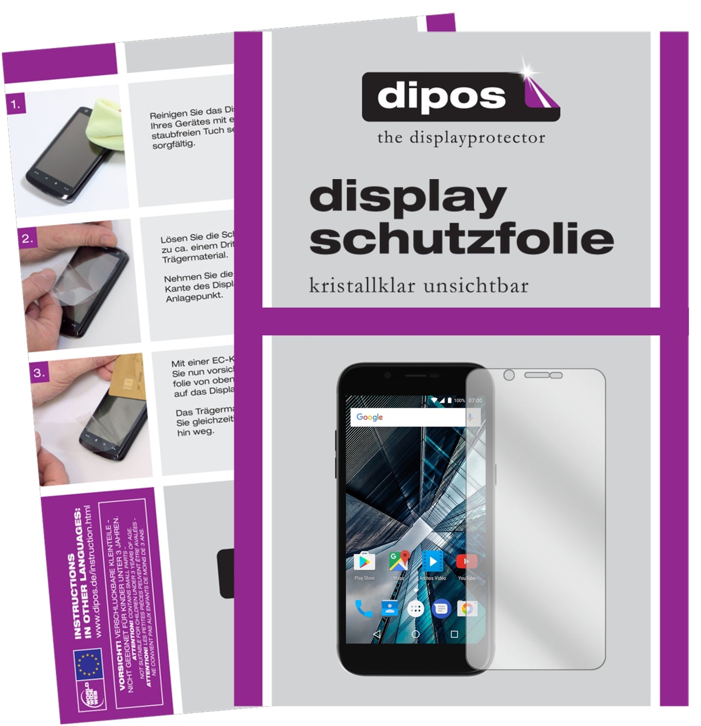 Klare Displayschutzfolie von dipos passend für Archos 50 Graphite, präziser Zuschnitt und blasenfrei montiert