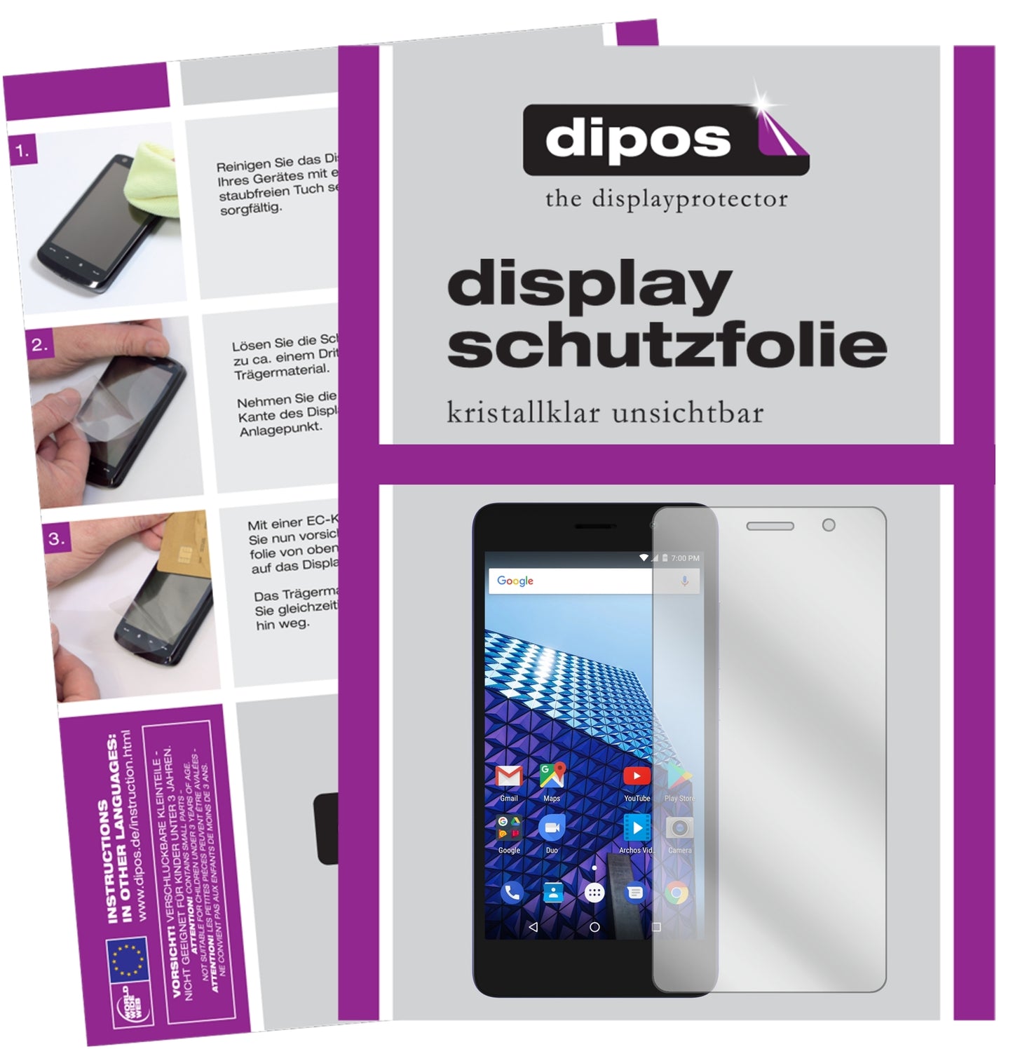 Klare Displayschutzfolie von dipos passend für Archos Access 50 Color, präziser Zuschnitt und blasenfrei montiert