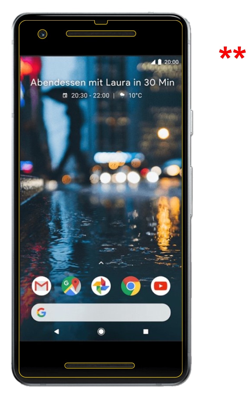 Schutz gegen Kratzer auf dem Google Pixel 2 Glas durch Schlüssel oder Ähnliches