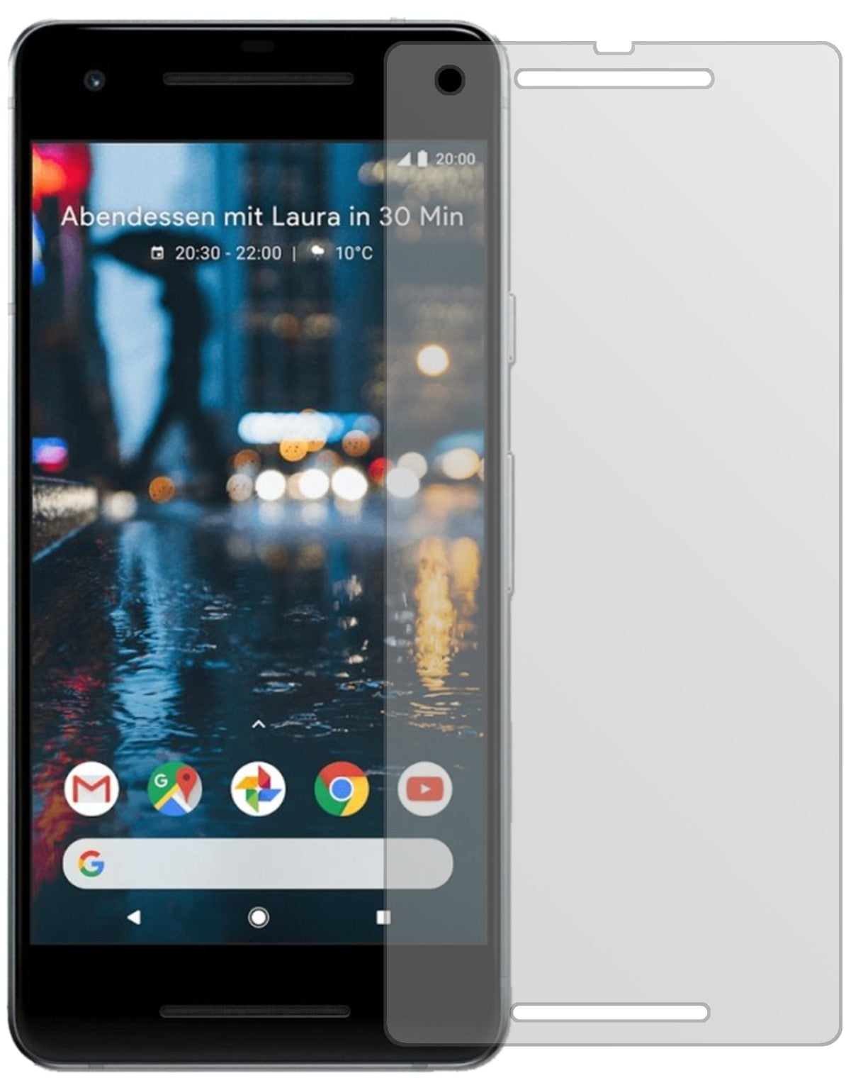 GooglePixel 2 mit aufgebrachter dipos Displayschutzfolie, die lästige Fingerabdrücke minimiert
