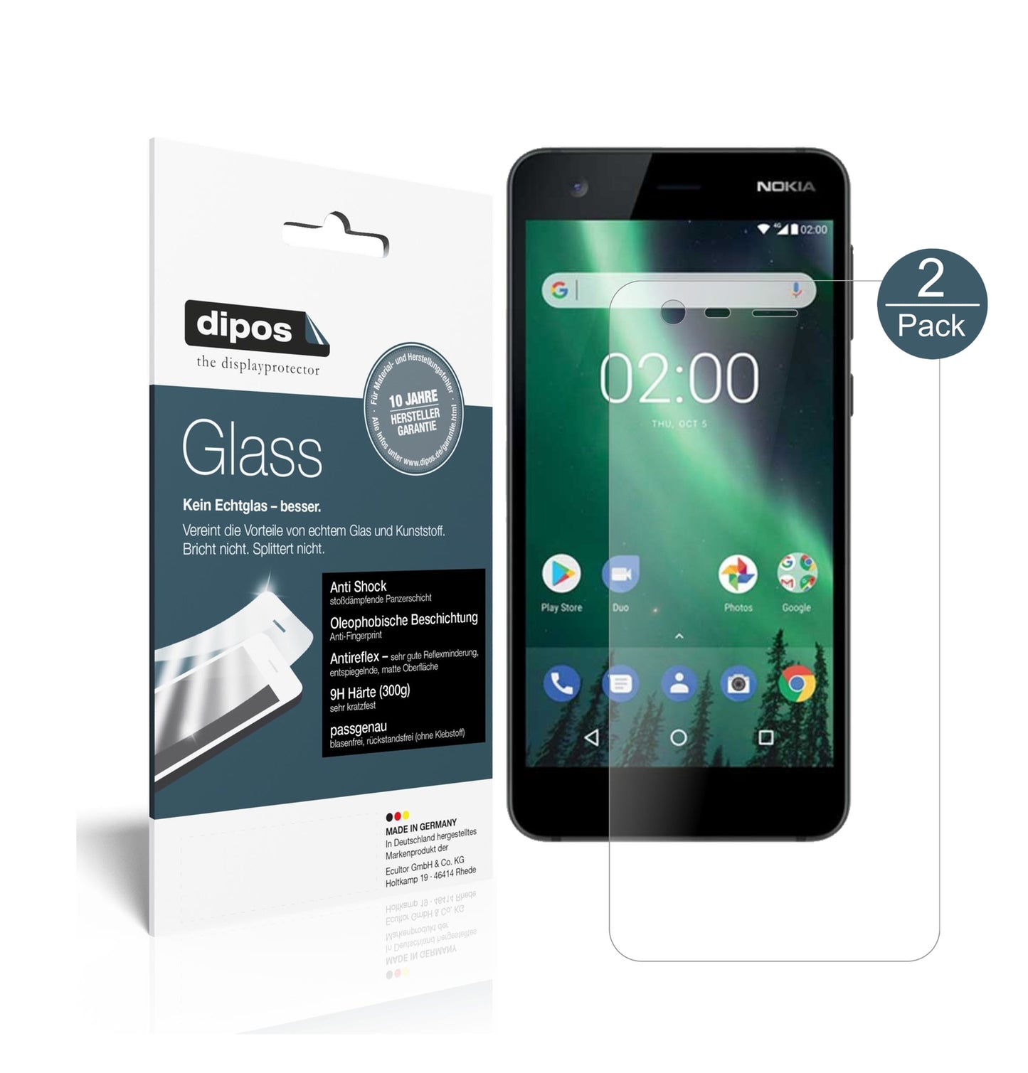2x 9H Schutzfolie matt für Nokia 2 Panzerfolie
