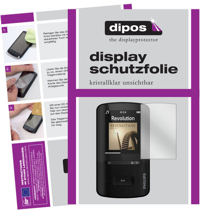Klare Displayschutzfolie von dipos passend für Philips SA4VBE04KN12 GoGear Vibe, präziser Zuschnitt und blasenfrei montiert