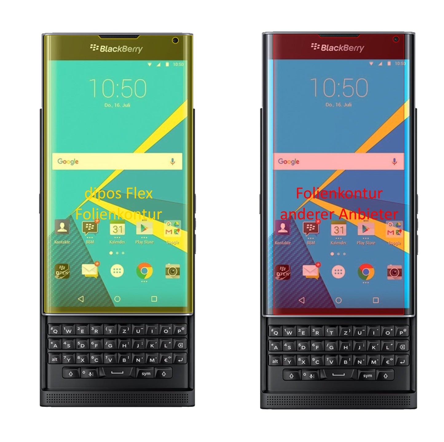 3x 3D Full Cover Schutzfolie für Blackberry Priv
