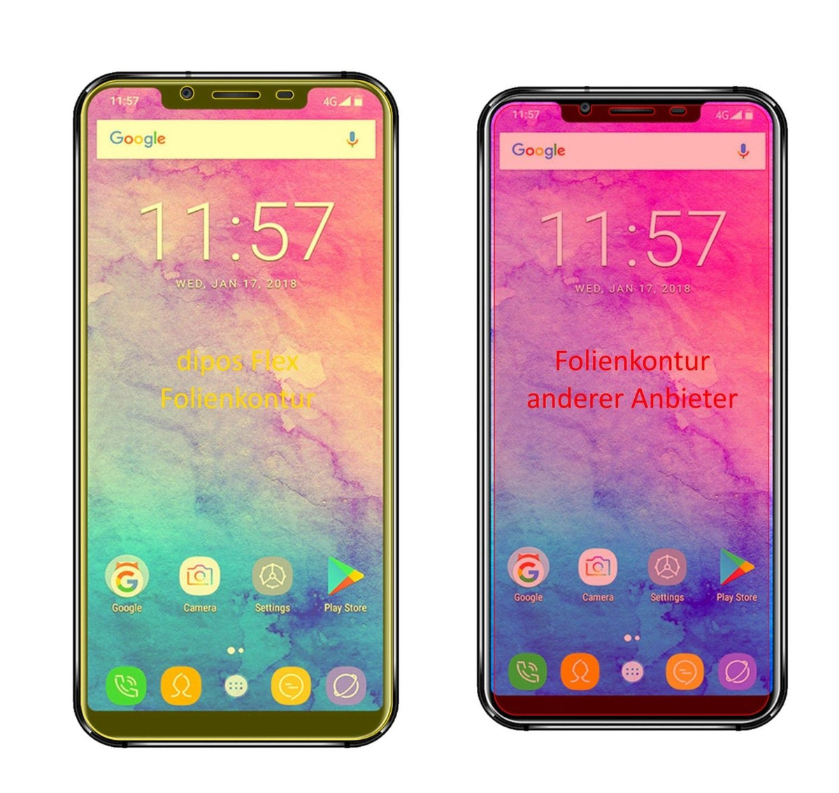 3x 3D Full Cover Schutzfolie für Oukitel U18