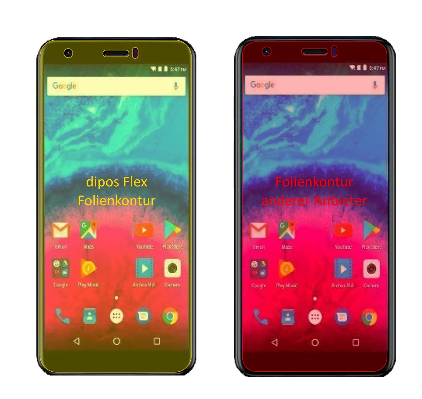 3x 3D Full Cover Schutzfolie für Archos Core 55S