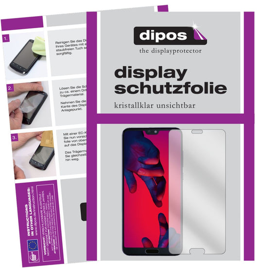 Klare Displayschutzfolie von dipos passend für Huawei P20, präziser Zuschnitt und blasenfrei montiert